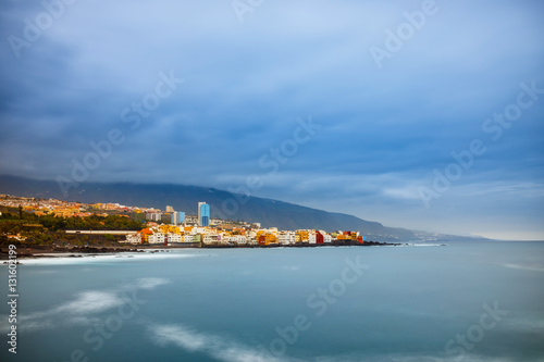 view of Puerto de la Cruz in Tenerife, Canary Islands, Spain, long time exposure