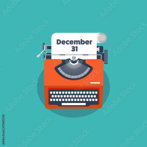 Typewriter in a flat style. Christmas wish list.Letter to Santa. New year. 2017. December 31 holidays.
