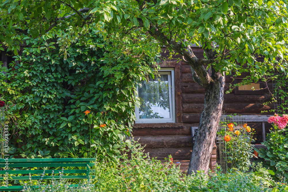 wooden house with blossoming garden wooden house with blossoming garden