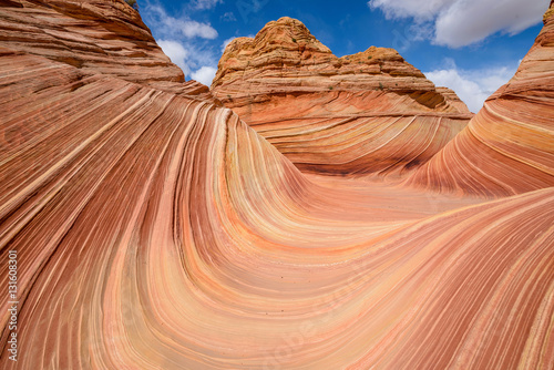 In the Mid of The Wave - a dramatic erosional sandstone rock formation located in North Coyote Buttes area of Paria Canyon-Vermilion Cliffs Wilderness, at Arizona-Utah border.