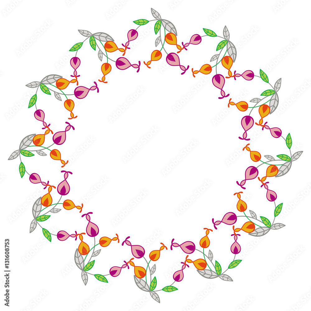 Color round frame with abstract flowers.