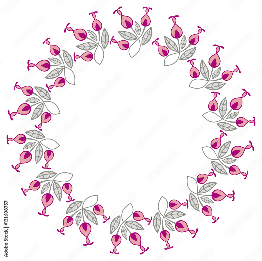 Color round frame with abstract flowers. 