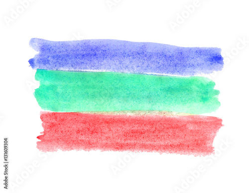 A fragment of the blue, green and red background painted with watercolors