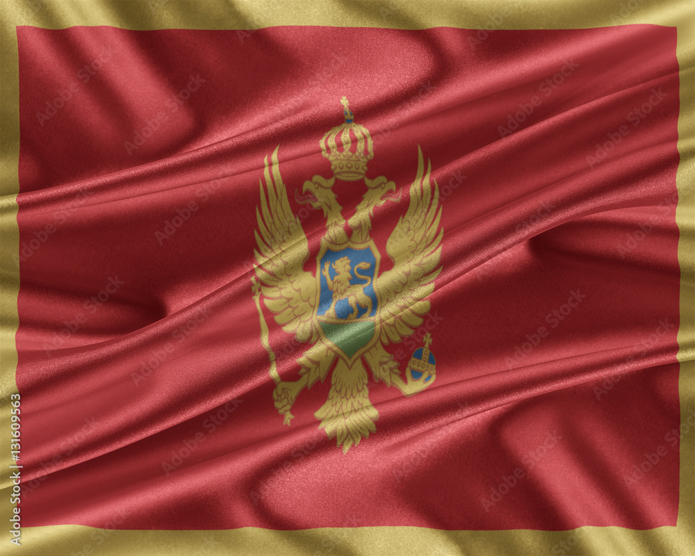 Montenegro flag with a glossy silk texture. Montenegro flag with a glossy silk texture.
