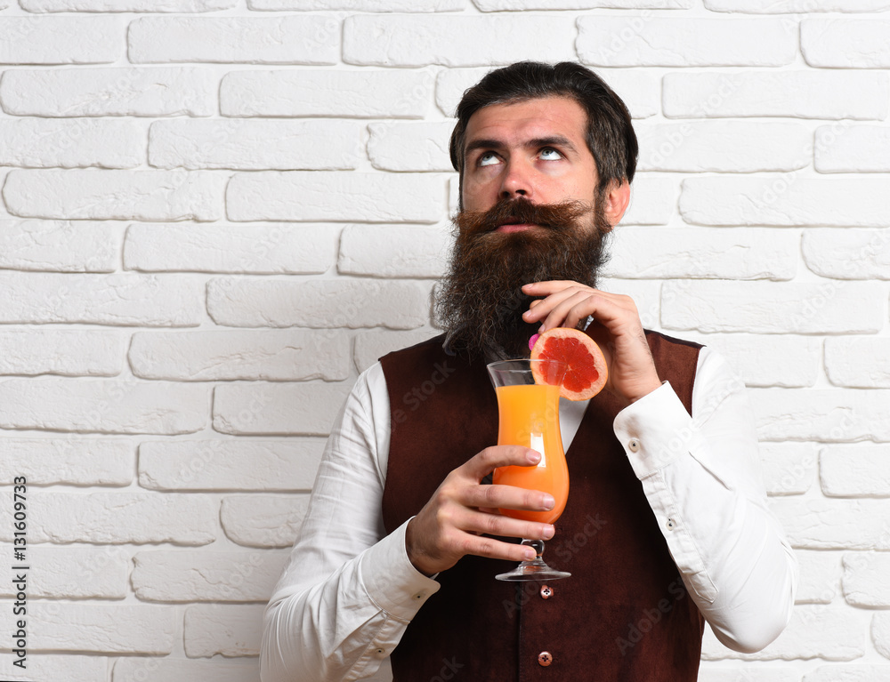 Fototapeta premium satisfied handsome bearded man