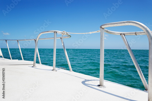 Boat railings and warm tropical waters  Grand Cayman