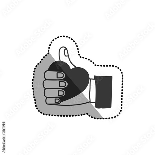 Human hand holding heart icon. Finger gesture palm and communication theme. Isolated design. Vector illustration