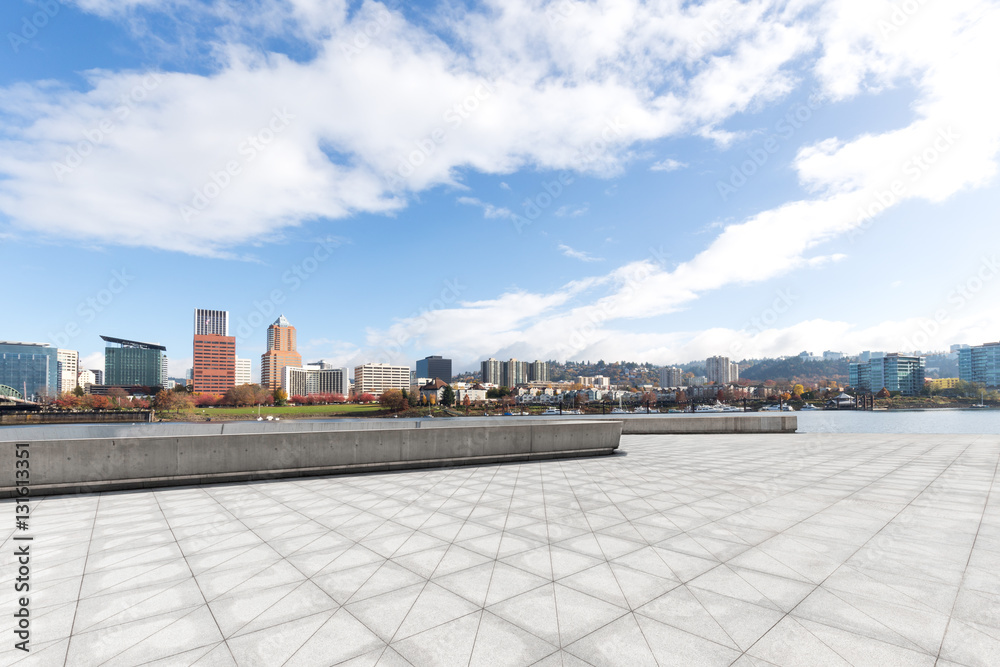 cityscape and skyline of portland from empty floor cityscape and skyline of portland from empty floor