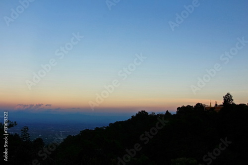 Sunset in high mountain at Doi Suthep in Chiang mai, Thailand. Low key.