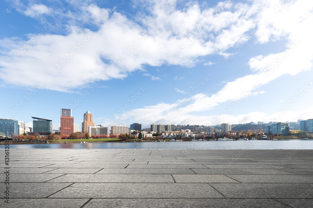 cityscape and skyline of portland from empty floor