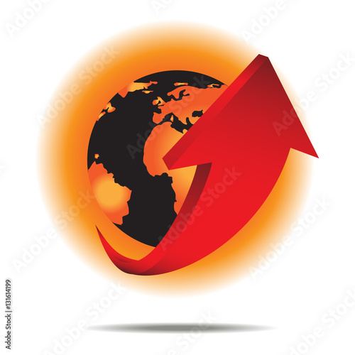 Red arrows on earth. Earth with dynamic arrow vector for design EPS 10.