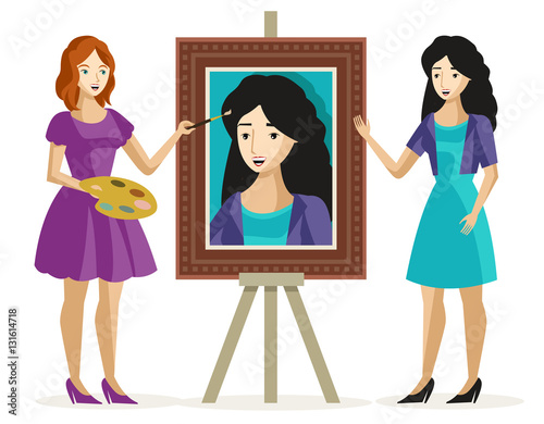 girl painting a portrait of a friend