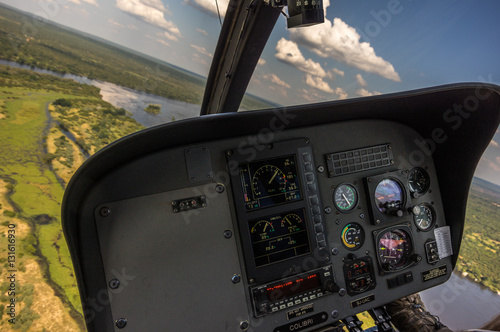 Livingstone Zambia 30 March 2016 Helicopter flights over the Victoria Falls in a Airbus EC120 Colibri is a highlight for tourist visiting the world famous Landmark