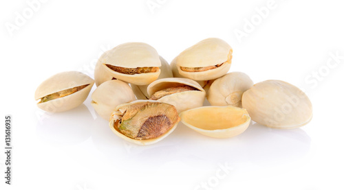 Pistachio nuts on white background