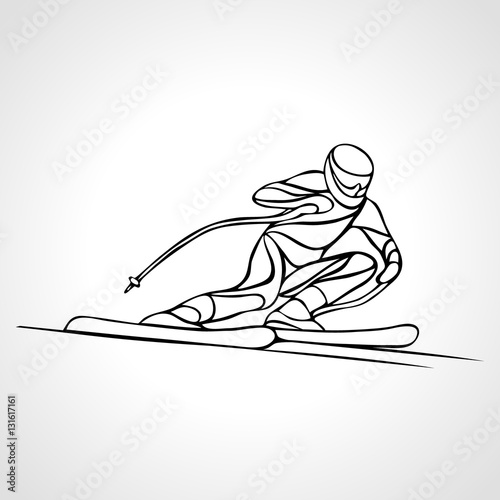 Giant Slalom Ski Racer outline silhouette. Vector illustration