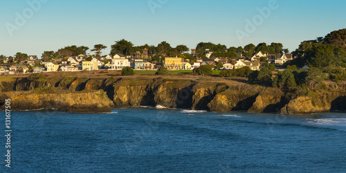 Panorama of the town Mendocino. An historic town on the northern California coast popular with tourists.