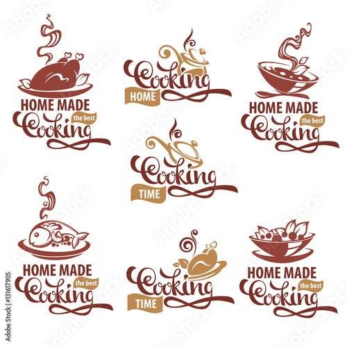 home made cooking, logo template collection, soup, salad, fish,