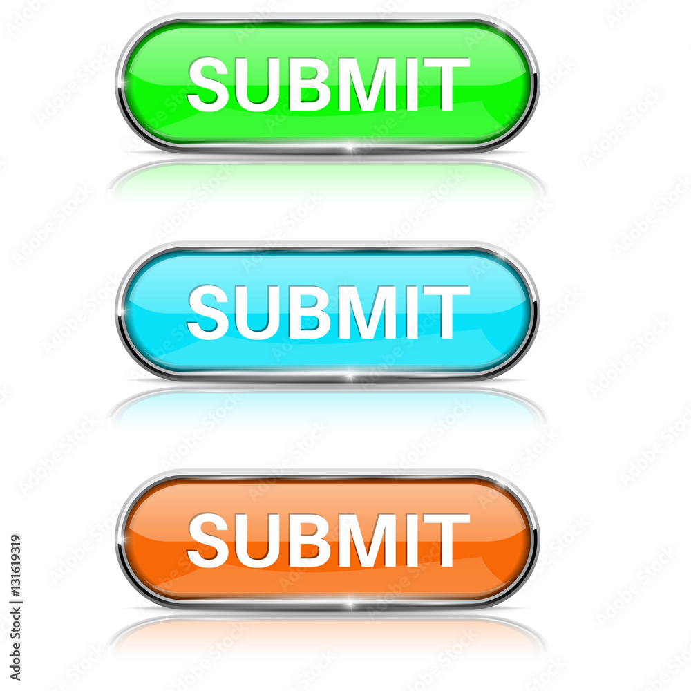 Submit buttons. Oval 3d icons with chrome frame. Colored set