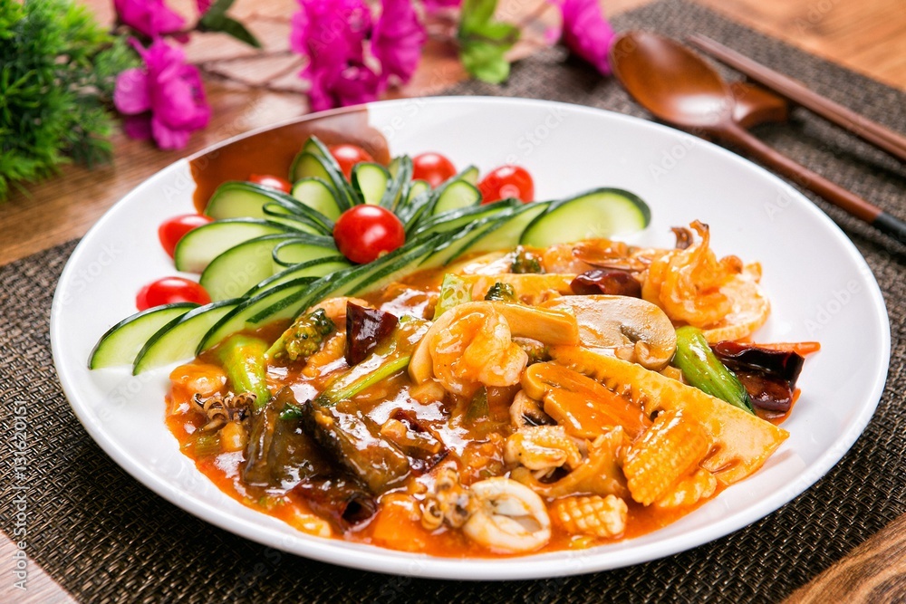 palbochae, Stir-fried Seafood and Vegetables, 팔보채 palbochae, Stir-fried Seafood and Vegetables, 팔보채