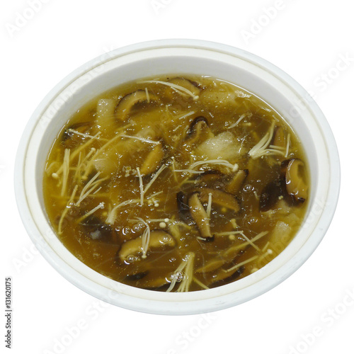 chinese healthy food - vegetarian braised bamboo piths and enoki mushroom in brown soup