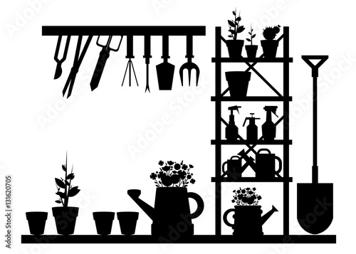 garden vector equipment illustration rake watering can