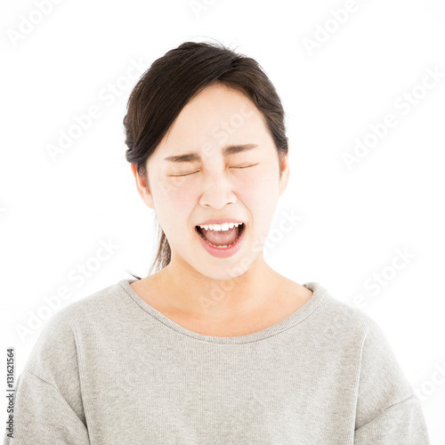 angry asian young casual woman portrait