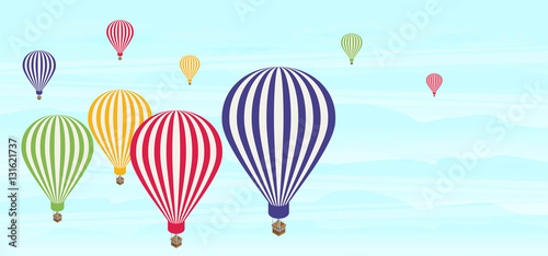 Isometric air balloons in the sky. Flat vector.
