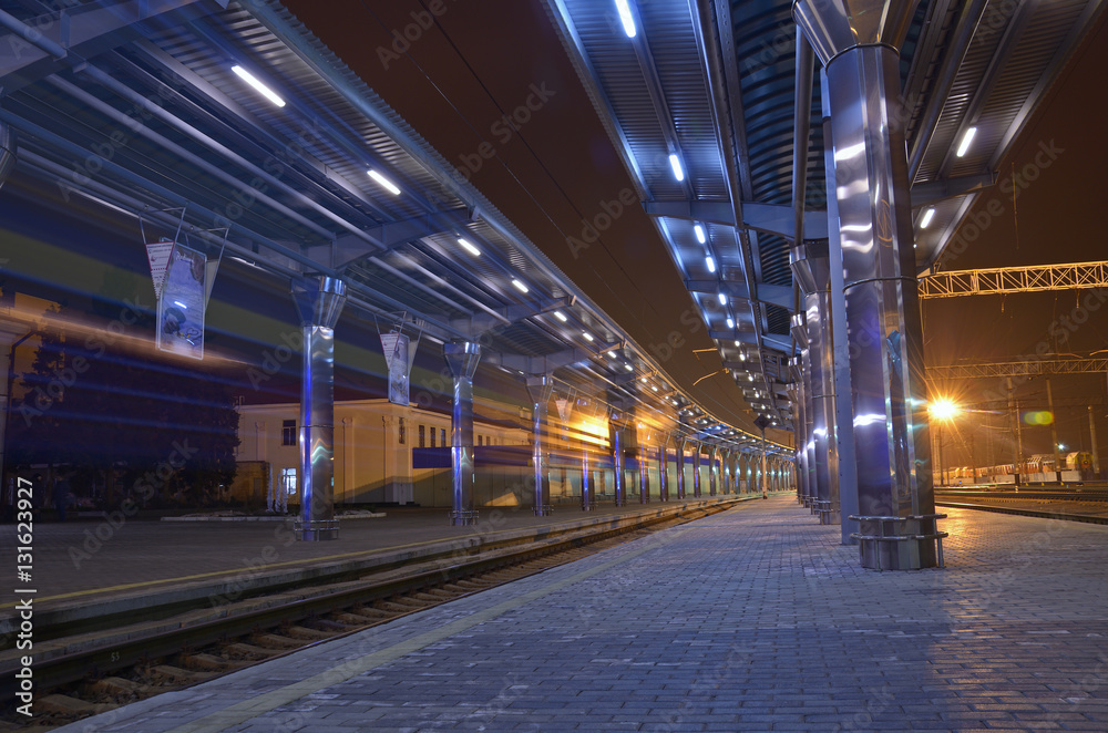 The train station at night.