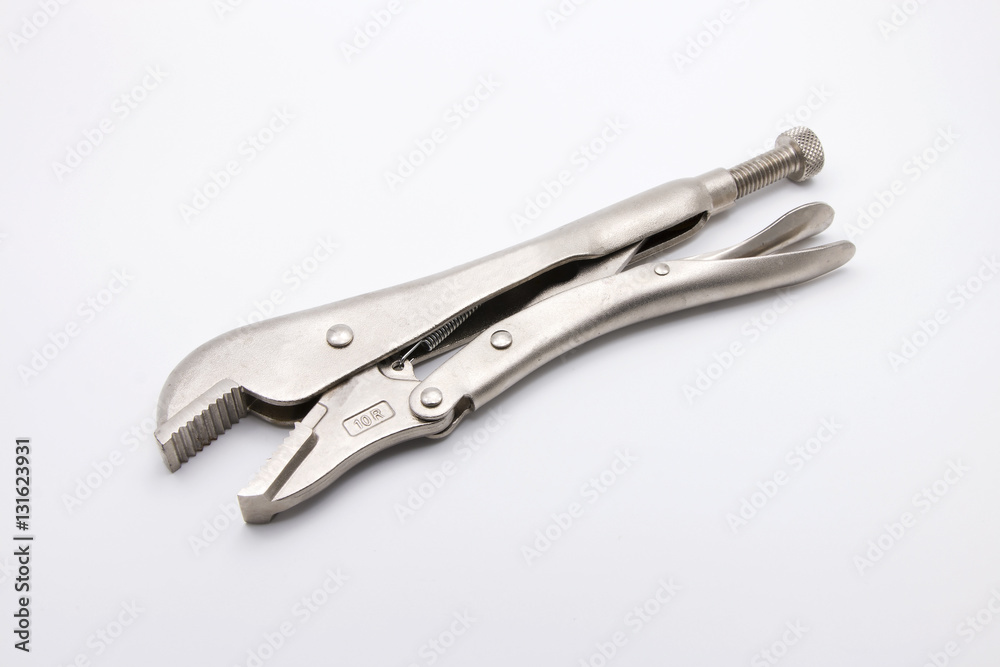 Curved Jaw Locking Pliers on White Background Curved Jaw Locking Pliers on White Background