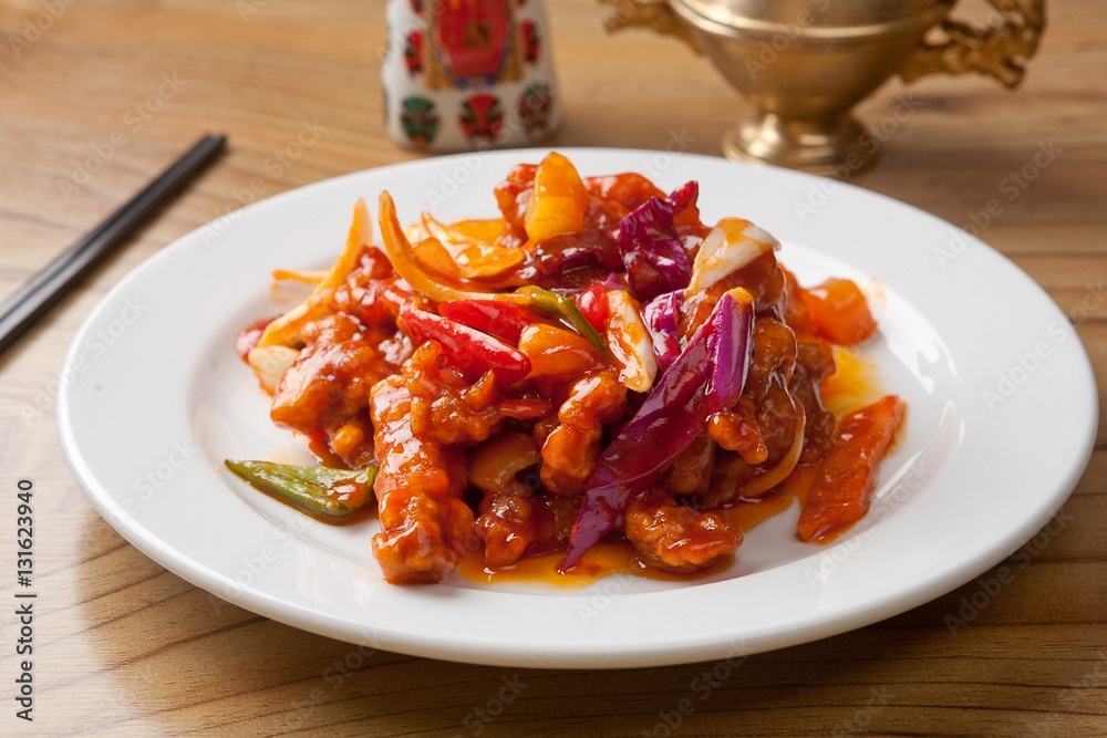 Sacheonsik tangsuyuk. Sichuan-style Sweet and Sour Pork 사천탕수육 Sacheonsik tangsuyuk. Sichuan-style Sweet and Sour Pork 사천탕수육