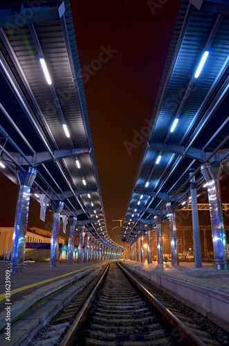 The train station at night.