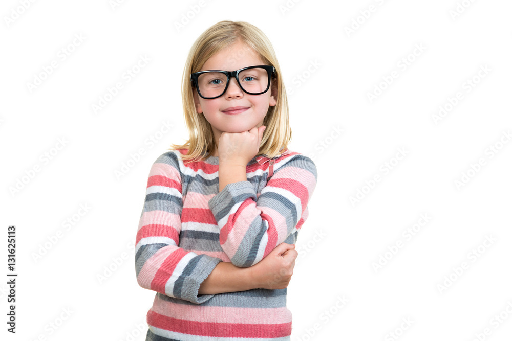 Adorable child in glasses thinking isolated on white Adorable child in glasses thinking isolated on white