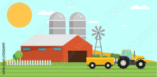 Flat design vector crop illustration. Farm  rural landscape