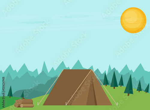 Vector vintage background with forest, mountains and hills