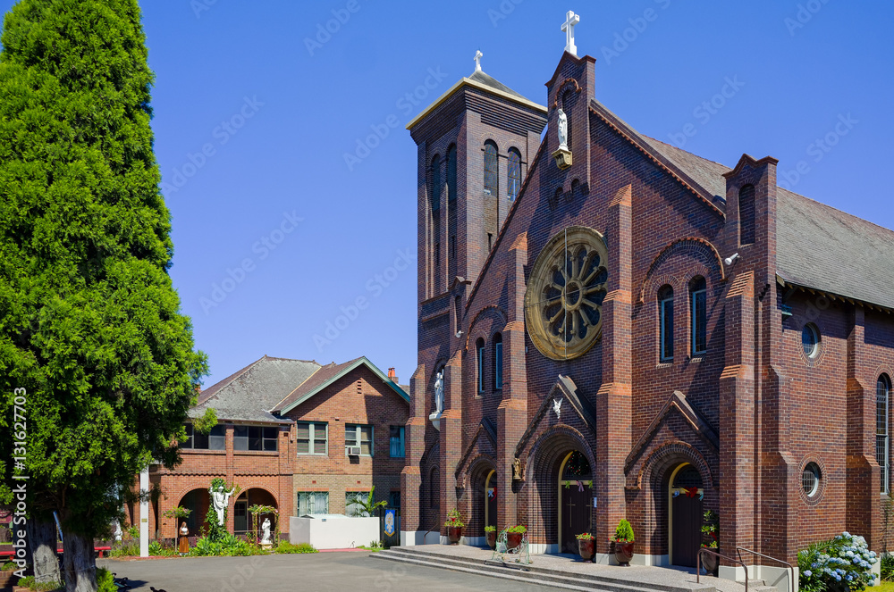 Catholic church, Sydney, Australia. Red brick church building.