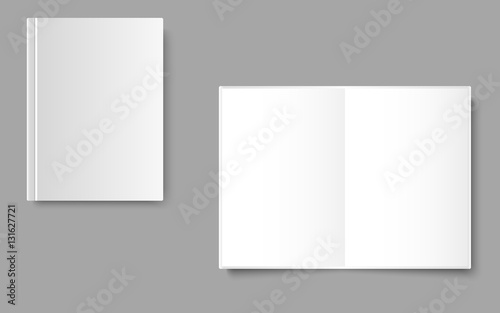 Blank opened and closed magazine template on gray background with soft shadows.Set realistic, eps 10