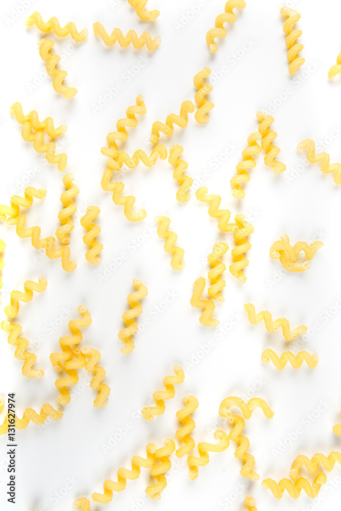 Wheat fusilli pasta isolated on a white background