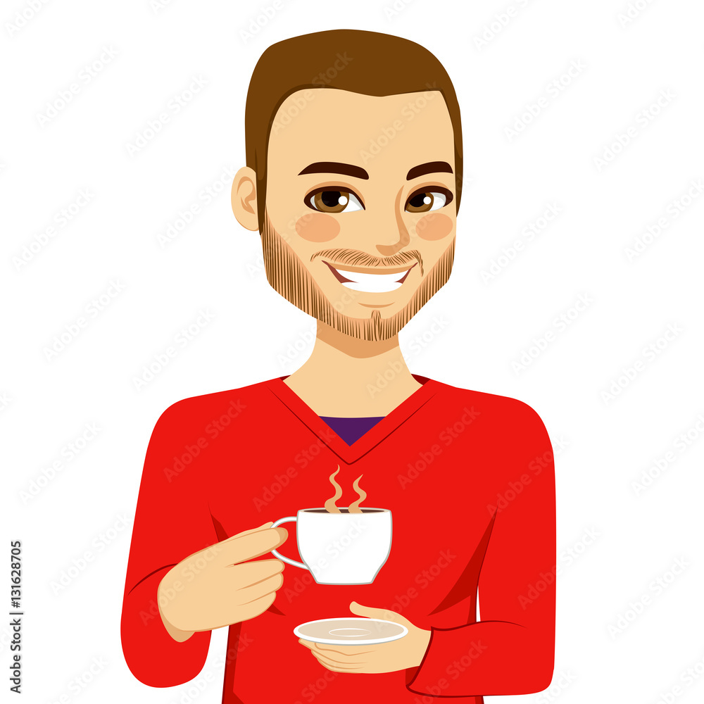 Happy attractive young man drinking hot coffee Happy attractive young man drinking hot coffee