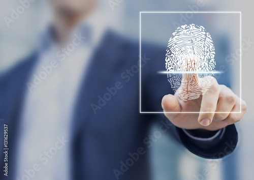 Fingerprint scan provides security access with biometrics identification photo