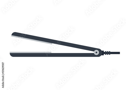Flat grey hair straightening iron logo icon isolated on white background. Equipment for barbershop, styling tool - vector stock illustration. Beauty salon accessories
