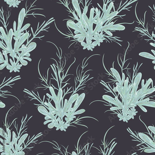 Seamless pattern with sagebrush. Rustic floral background. Vintage vector botanical illustration in watercolor style. photo