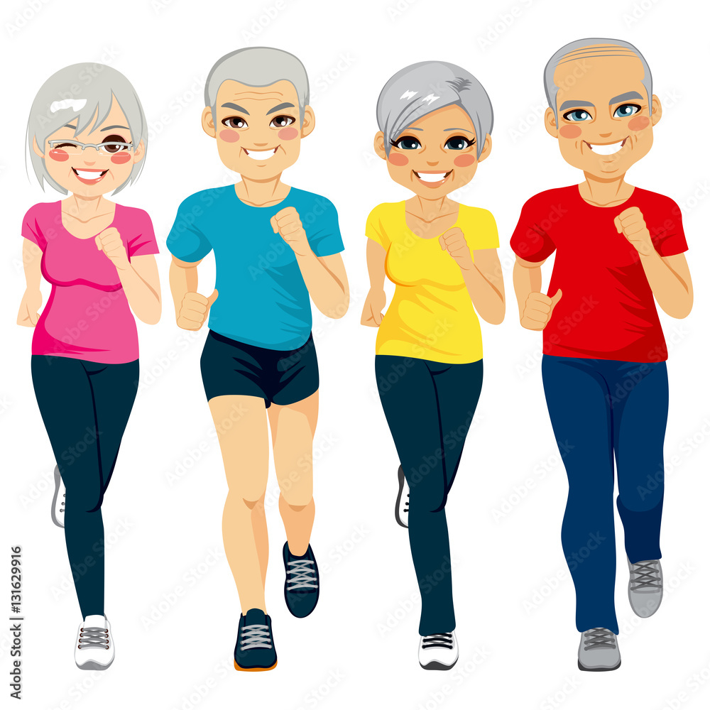 Group of senior runner men and women running together doing exercise to stay healthy Group of senior runner men and women running together doing exercise to stay healthy
