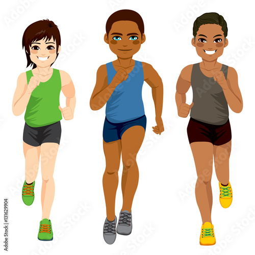 Healthy diverse young runner men of different ethnicity