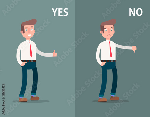 Likes and dislikes. Good  bad. Businessman showing gesture of approval  disapproval