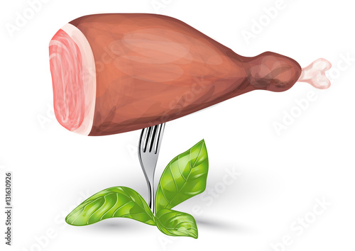 baked ham on fork