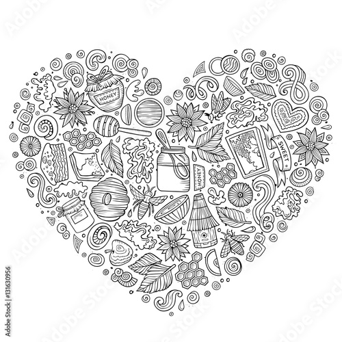 Vector set of Honey cartoon doodle objects