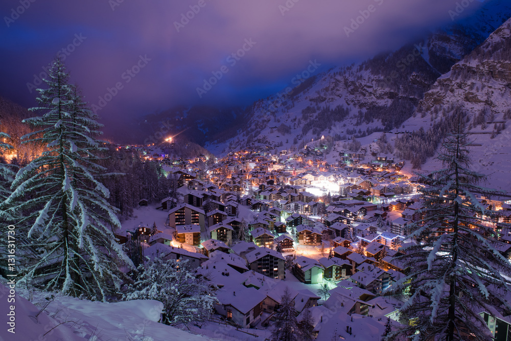 Fototapeta premium aerial view on zermatt valley and matterhorn peak