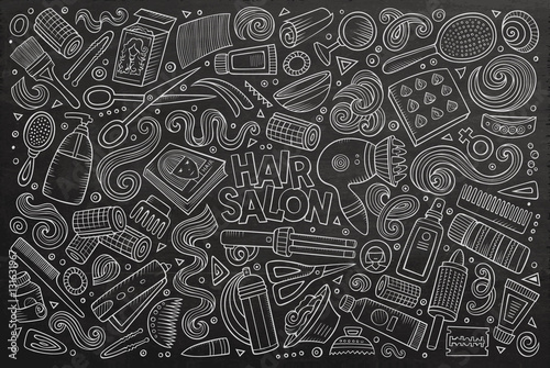 Vector cartoon set of Hair salon theme objects