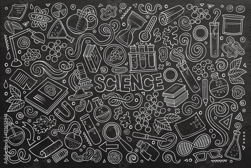 Vector cartoon set of Science theme objects and symbols