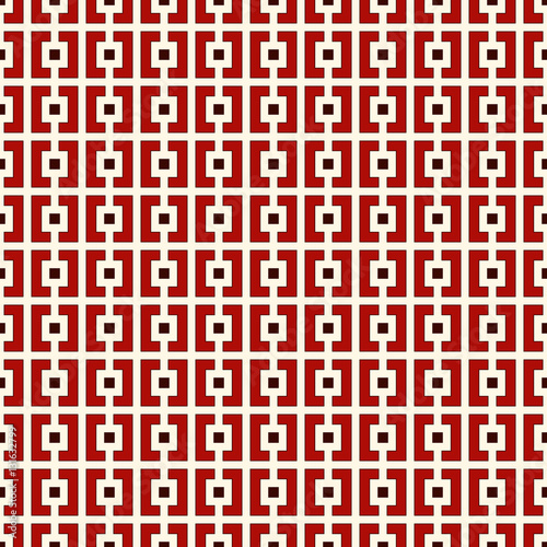 Repeated squares and brackets on white background. Modern ornament motif. Seamless pattern with geometric print